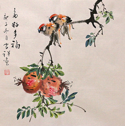 斗方花鸟作品——画家吉祥