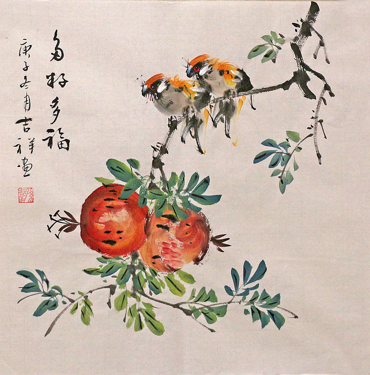 斗方花鸟作品——画家吉祥