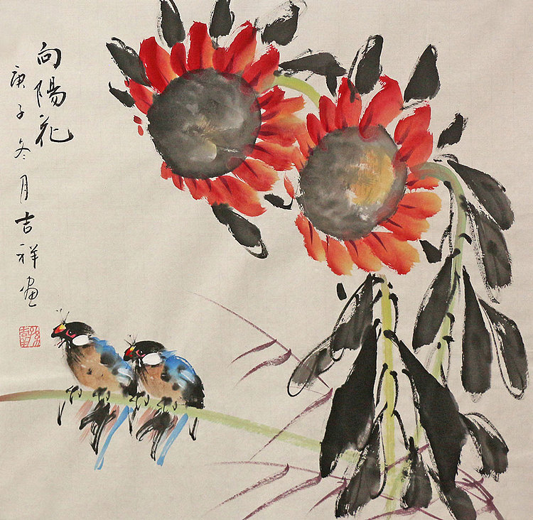 斗方花鸟作品——画家吉祥