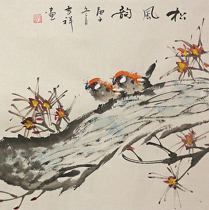 斗方花鸟作品——画家吉祥
