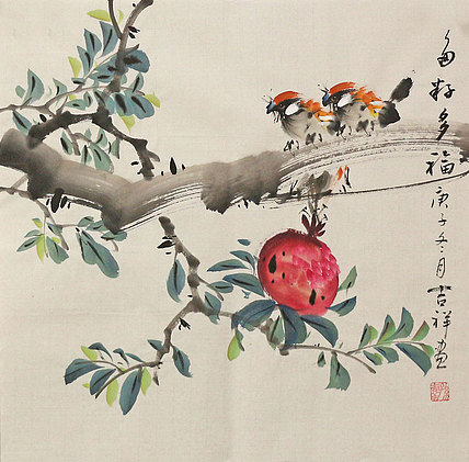 斗方花鸟作品——画家吉祥