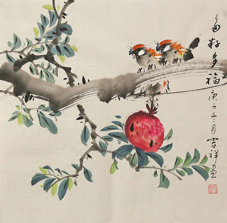 斗方花鸟作品——画家吉祥