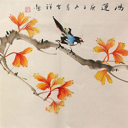 斗方花鸟作品——画家吉祥