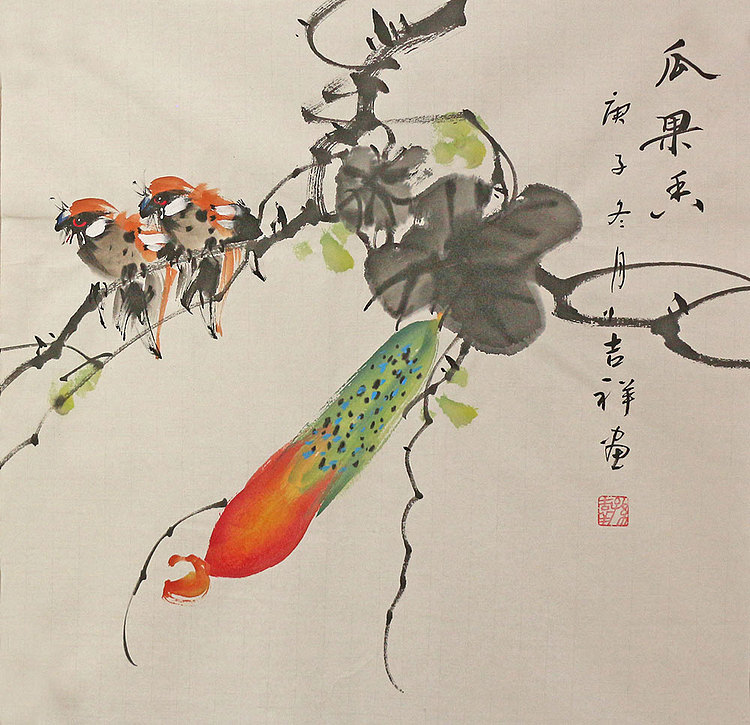斗方花鸟作品——画家吉祥