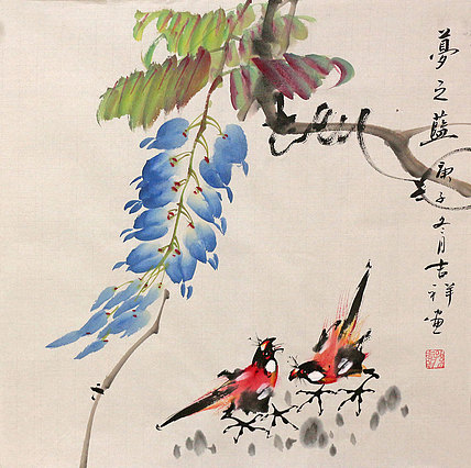 斗方花鸟作品——画家吉祥