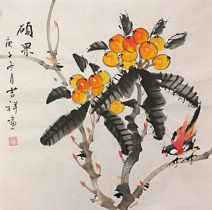斗方花鸟作品——画家吉祥