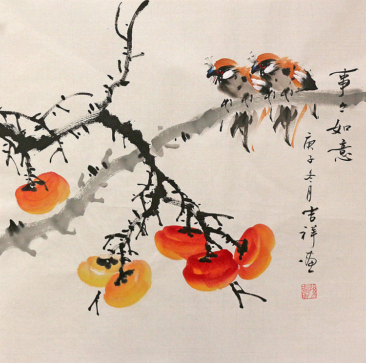 斗方花鸟作品——画家吉祥