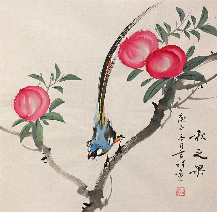 斗方花鸟作品——画家吉祥