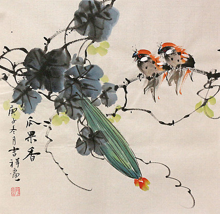 斗方花鸟作品——画家吉祥