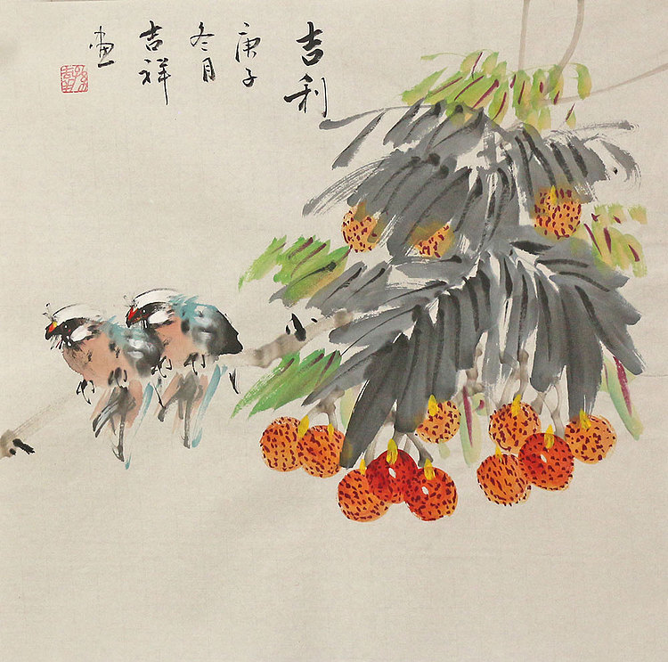斗方花鸟作品——画家吉祥