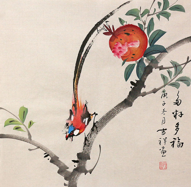 斗方花鸟作品——画家吉祥