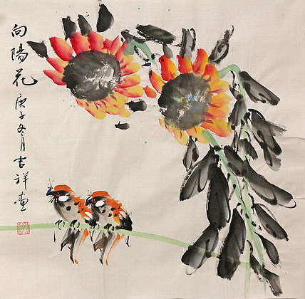 斗方花鸟作品——画家吉祥