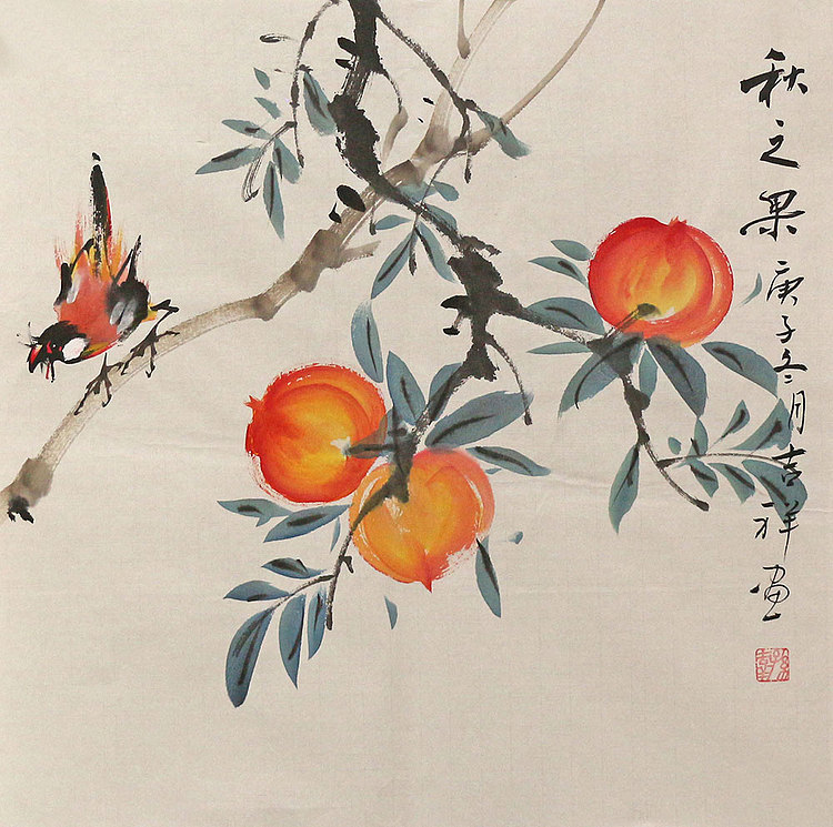 斗方花鸟作品——画家吉祥