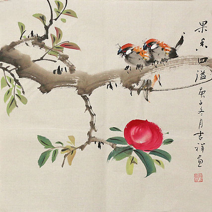 斗方花鸟作品——画家吉祥