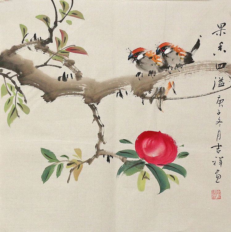 斗方花鸟作品——画家吉祥