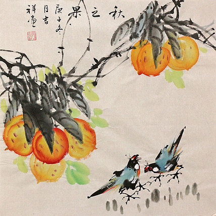 斗方花鸟作品——画家吉祥