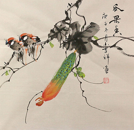 斗方花鸟作品——画家吉祥