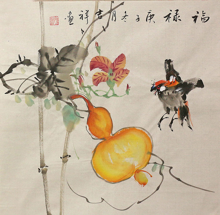 斗方花鸟作品&mdash;&mdash;画家吉祥