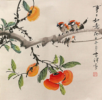 斗方花鸟作品——画家吉祥