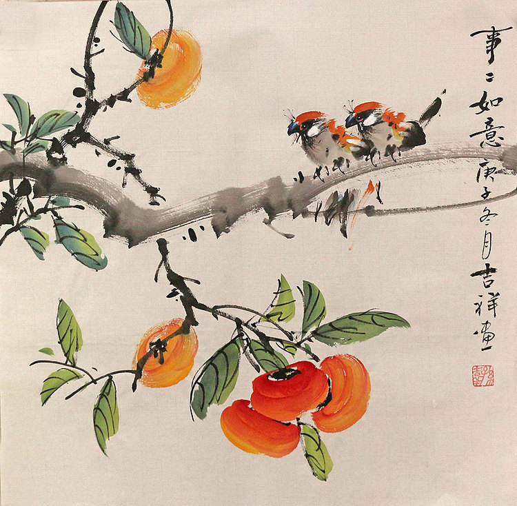 斗方花鸟作品——画家吉祥