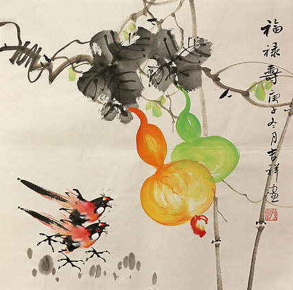 斗方花鸟作品——画家吉祥