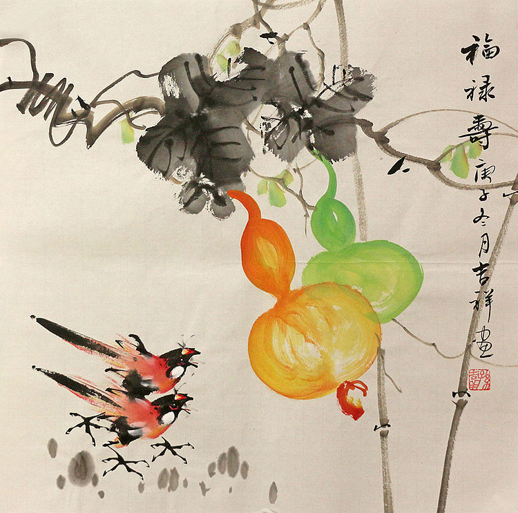 斗方花鸟作品——画家吉祥
