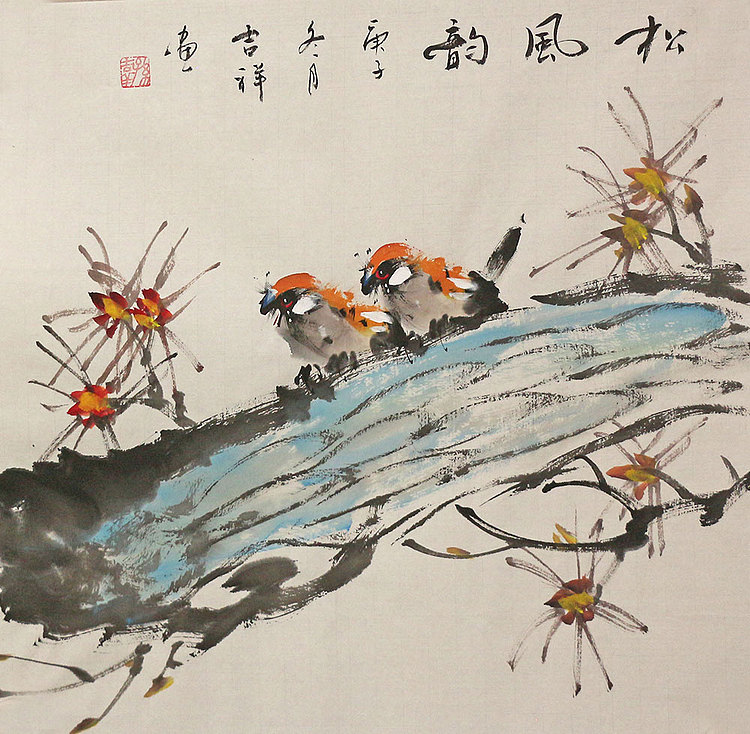 斗方花鸟作品——画家吉祥