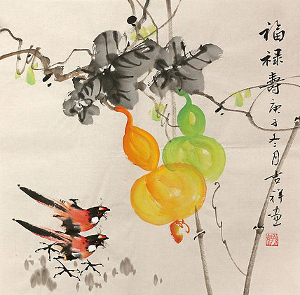斗方花鸟作品——画家吉祥
