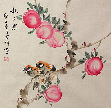 斗方花鸟作品——画家吉祥