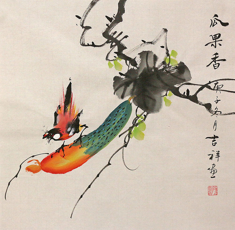 斗方花鸟作品——画家吉祥