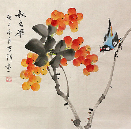 斗方花鸟作品——画家吉祥