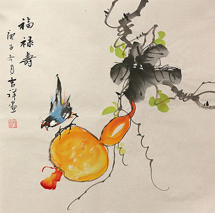 斗方花鸟作品——画家吉祥
