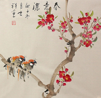 斗方花鸟作品——画家吉祥