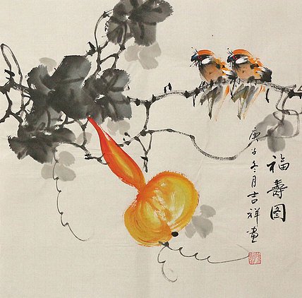 斗方花鸟作品——画家吉祥