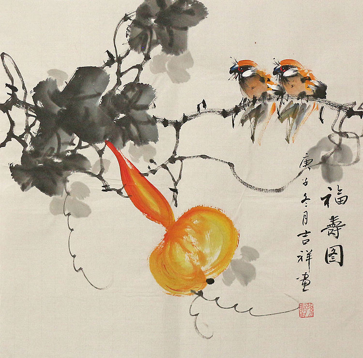 斗方花鸟作品——画家吉祥