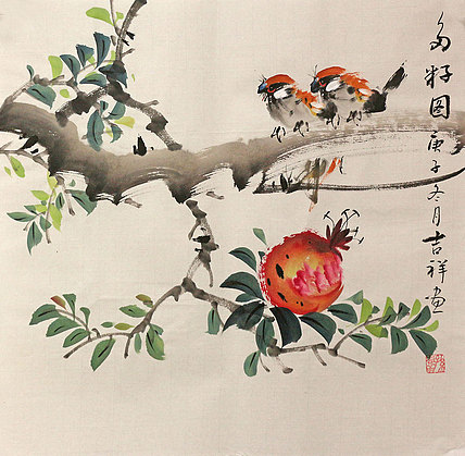 斗方花鸟作品——画家吉祥