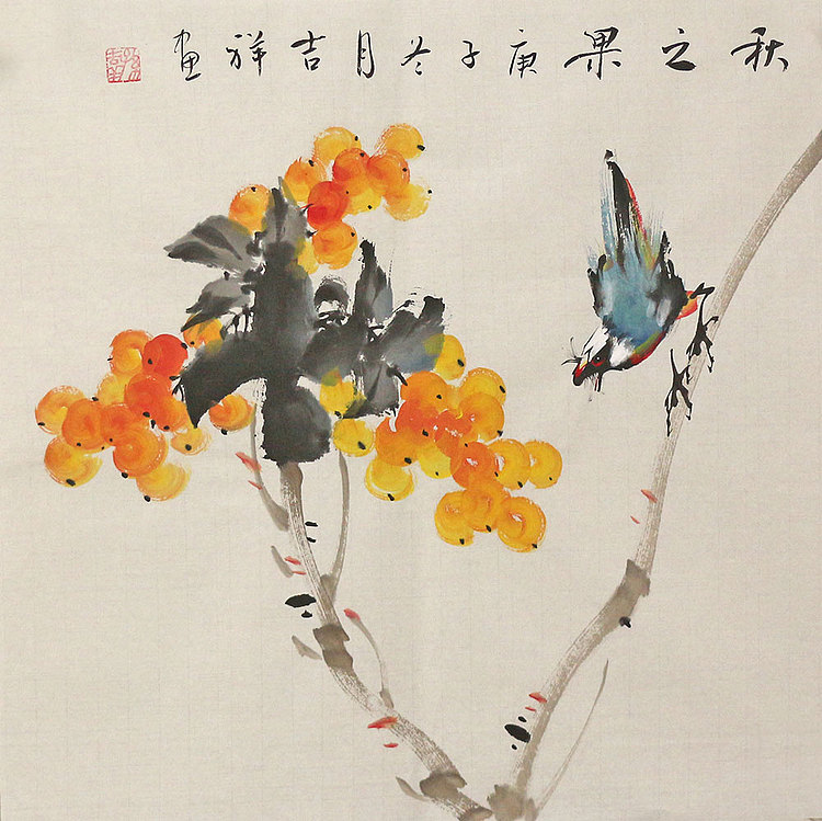 斗方花鸟作品——画家吉祥