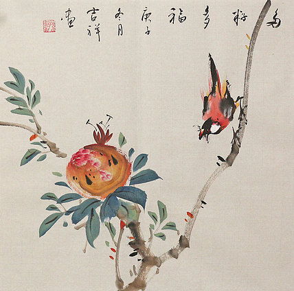 斗方花鸟作品——画家吉祥