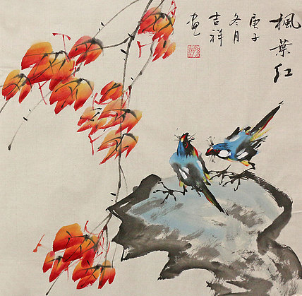 斗方花鸟作品——画家吉祥