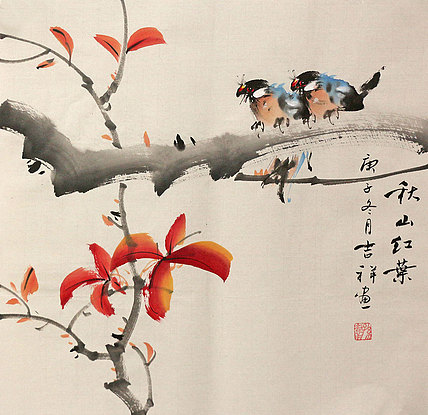 斗方花鸟作品——画家吉祥