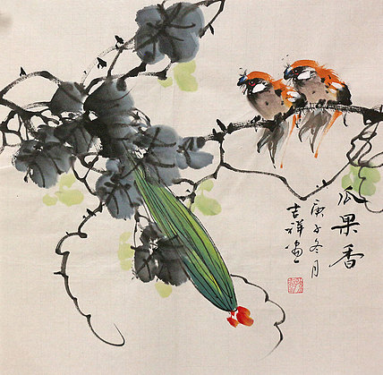 斗方花鸟作品——画家吉祥