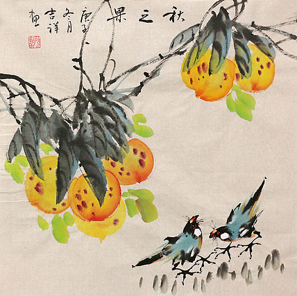 斗方花鸟作品——画家吉祥