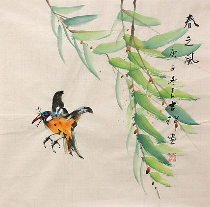 斗方花鸟作品——画家吉祥