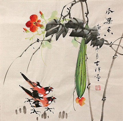斗方花鸟作品——画家吉祥