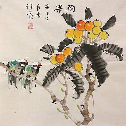 斗方花鸟作品——画家吉祥