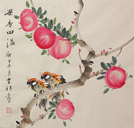 斗方花鸟作品——画家吉祥