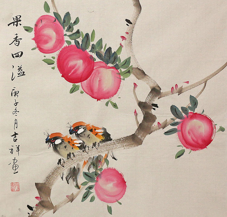 斗方花鸟作品——画家吉祥