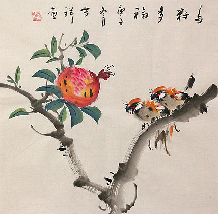 斗方花鸟作品——画家吉祥