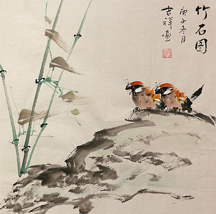 斗方花鸟作品——画家吉祥