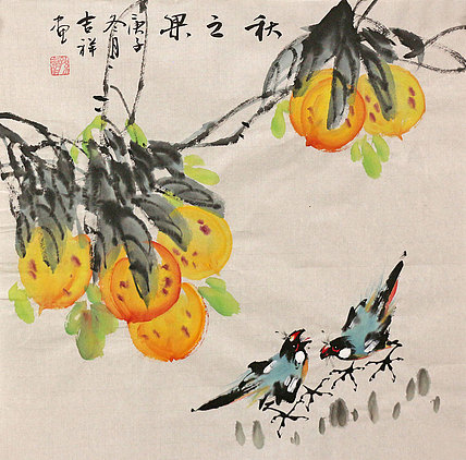 斗方花鸟作品——画家吉祥